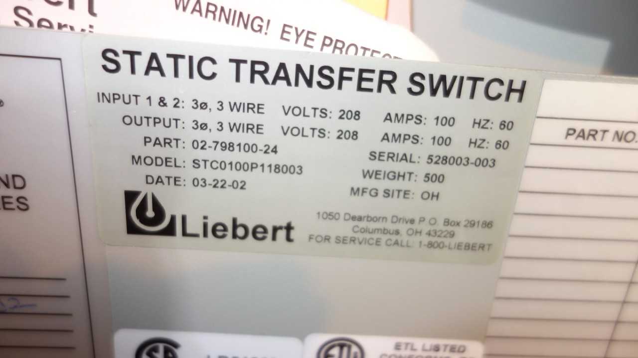 LIEBERT NPOWER 50KVA 480V-AC UNINTERRUPTIBLE POWER SYSTEM W/ STC0100P118003 100A 208V-AC STATIC TRANSFER SWITCH (DELAYED REMOVAL) - ELECTRICAL COMPONENTS