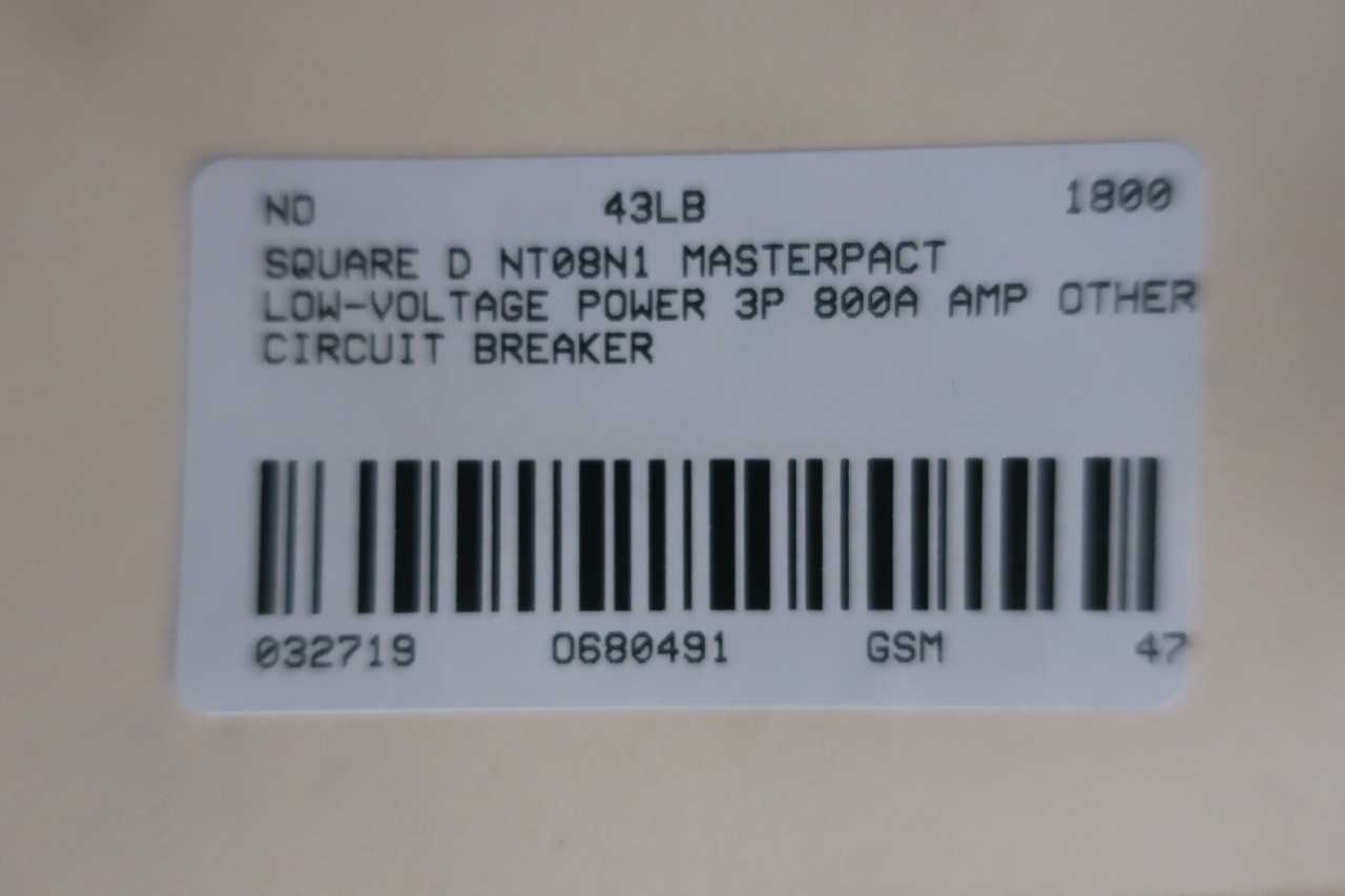 SQUARE D NT08N1 MASTERPACT 800A AMP 600V-AC AIR CIRCUIT BREAKER - CIRCUIT BREAKERS