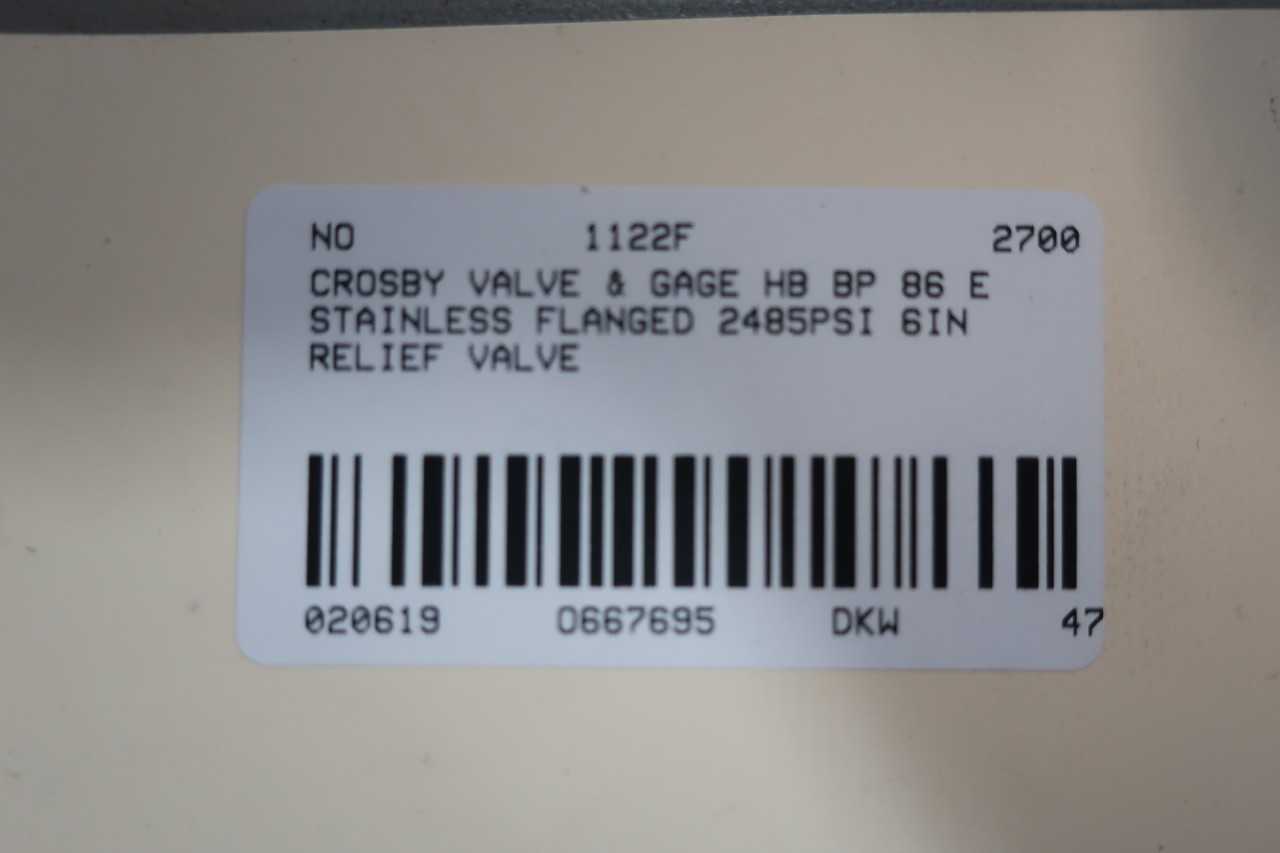 CROSBY VALVE & GAGE HB BP 86 E 6M16 STAINLESS FLANGED 2485PSI 6IN RELIEF VALVE - RELIEF VALVE
