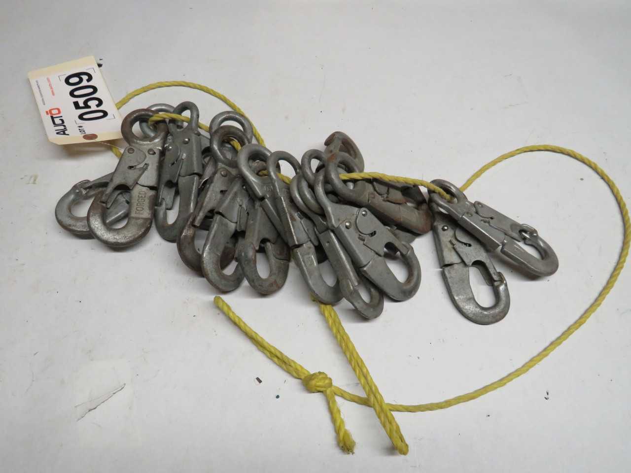 LOT OF ASSORTEDB FORGED MILLER 5M SAFETY CABLE HOOKS - SAFETY EQUIPMENT