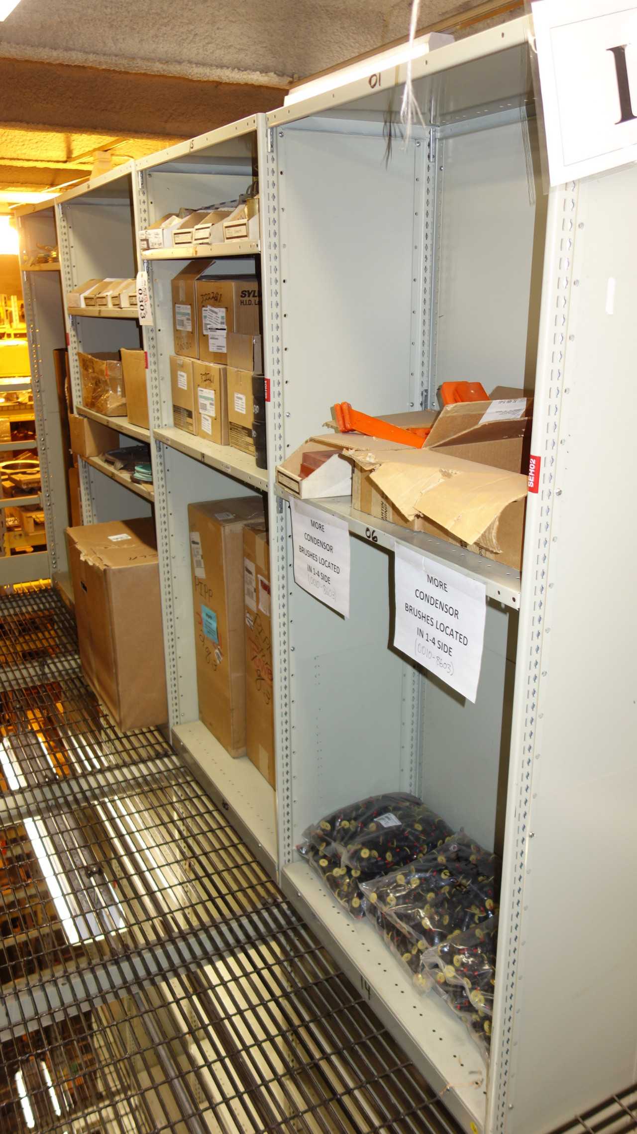 CONTENTS OF 4 SHELF COLUMNS, ASSORTED MRO - SHELVING