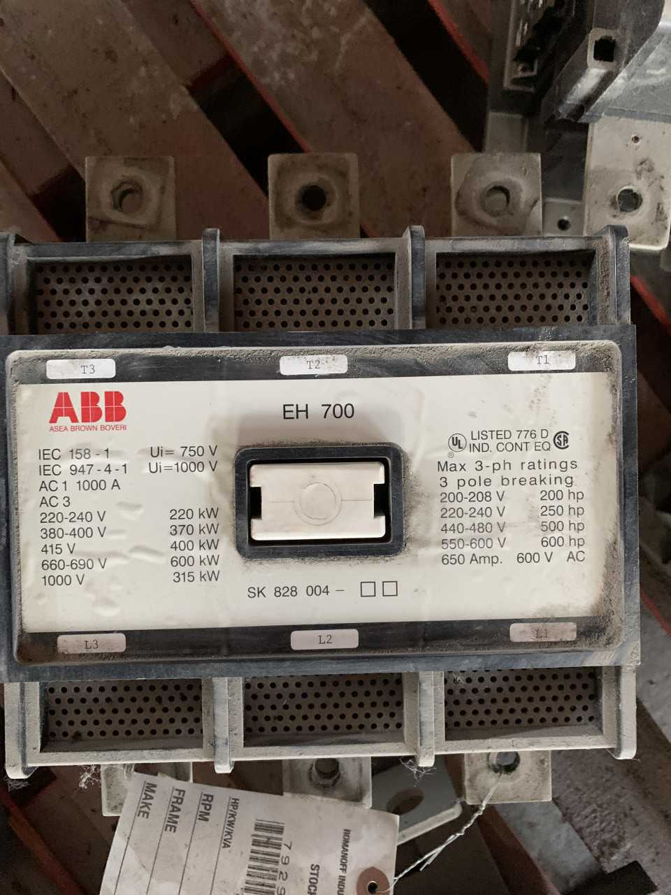 Lot of Two 500 HP ABB Contactors 600 Volt Max - CONTACTORS
