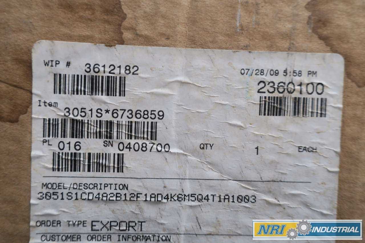 NEW ROSEMOUNT 3051S1CD4A2B12F1AD4K6M5Q4T1A1003 PRESSURE TRANSMITTER - INSTRUMENTATION