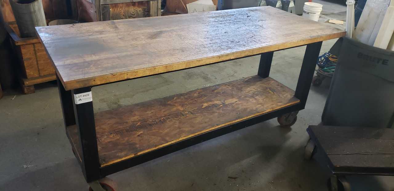 Heavy Steel Rolling Table W/ Wood Top 30" x 60" - PLANT & FACILITY Heavy Steel Rolling Table W/ Wood Top 30" x 60" - PLANT & FACILITY