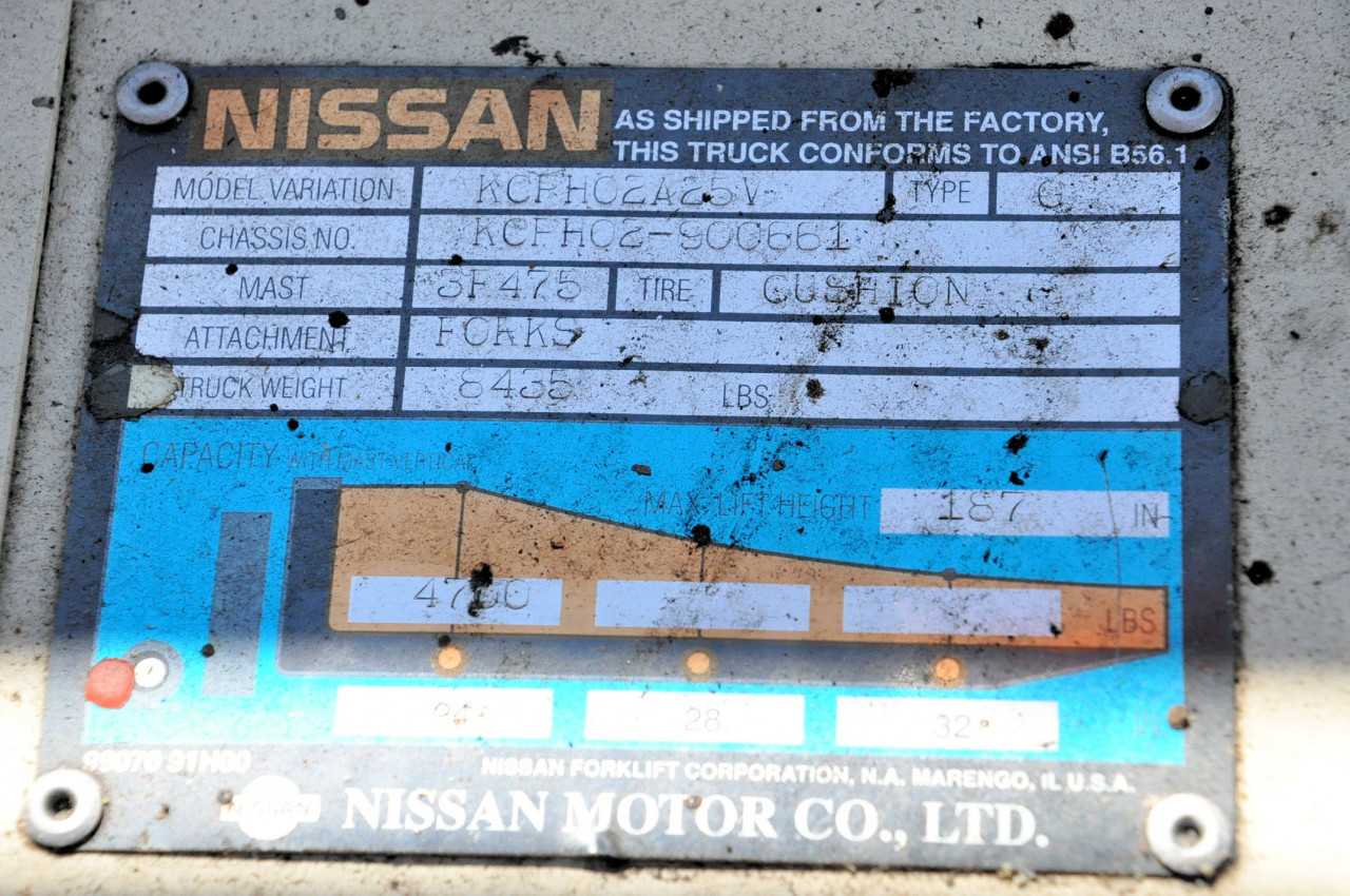 NISSAN Model KCFH02A25V 4,700-LB Capacity x 187" Lift Capacity, - FORKLIFTS