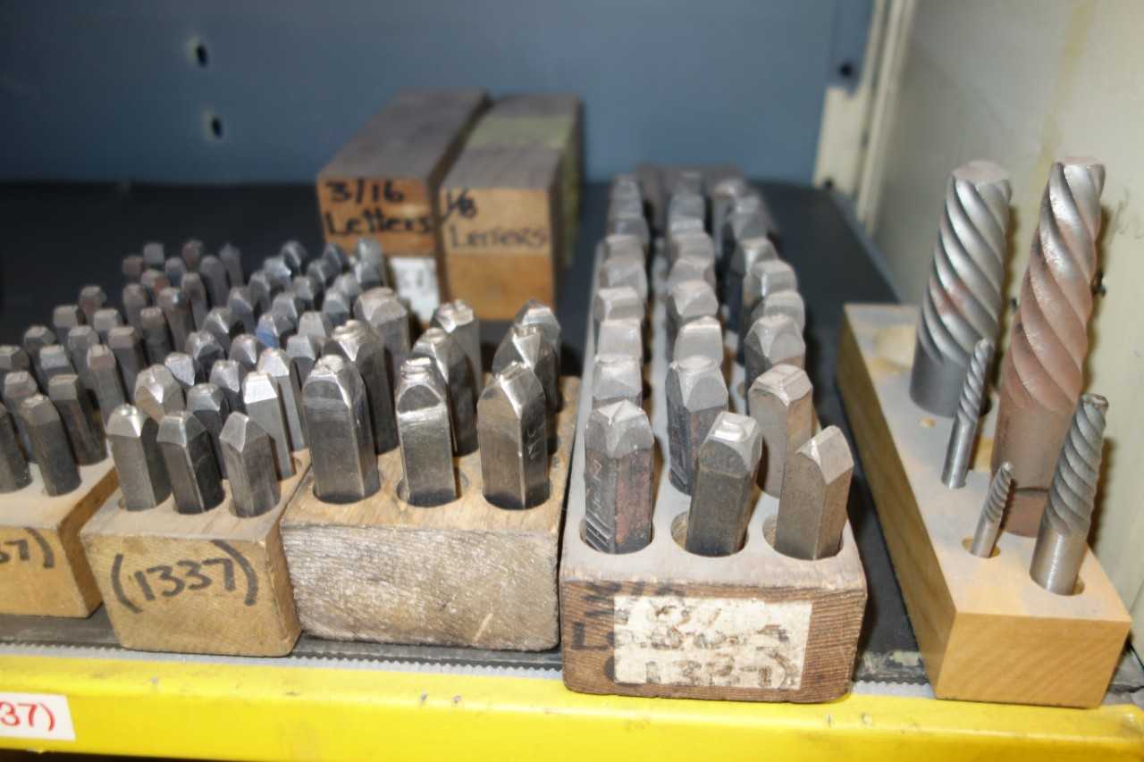 Contents of 2x Shelves - Assorted Stencils and Numbering/Lettering Punches - HAND TOOLS