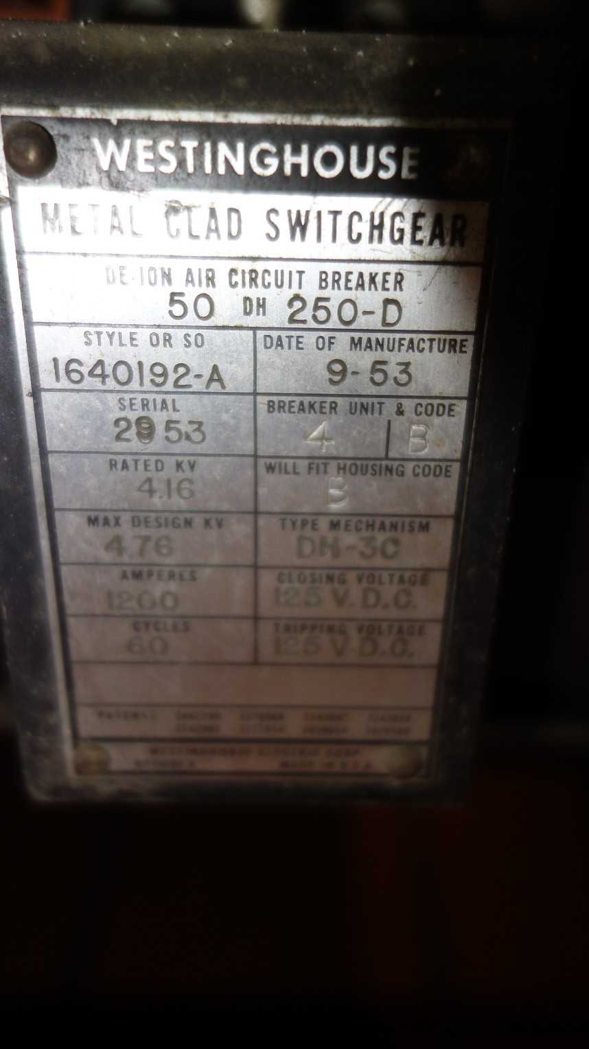 LOT OF 15 WESTINGHOUSE 50DH250D 1200A 4.76KV SWITCHGEAR AIR CIRCUIT BREAKER - SWITCHGEAR