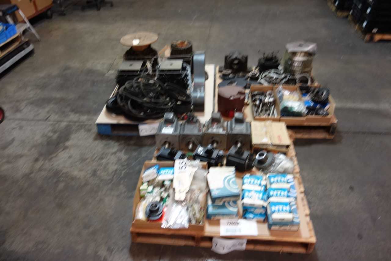 3 PALLETS OF ASSORTED POWER TRANSMISSION- BELTS, CHAINS, BEARINGS, SERVO MOTORS- NTN, BROWNING, MITSUBISHI - POWER TRANSMISSION