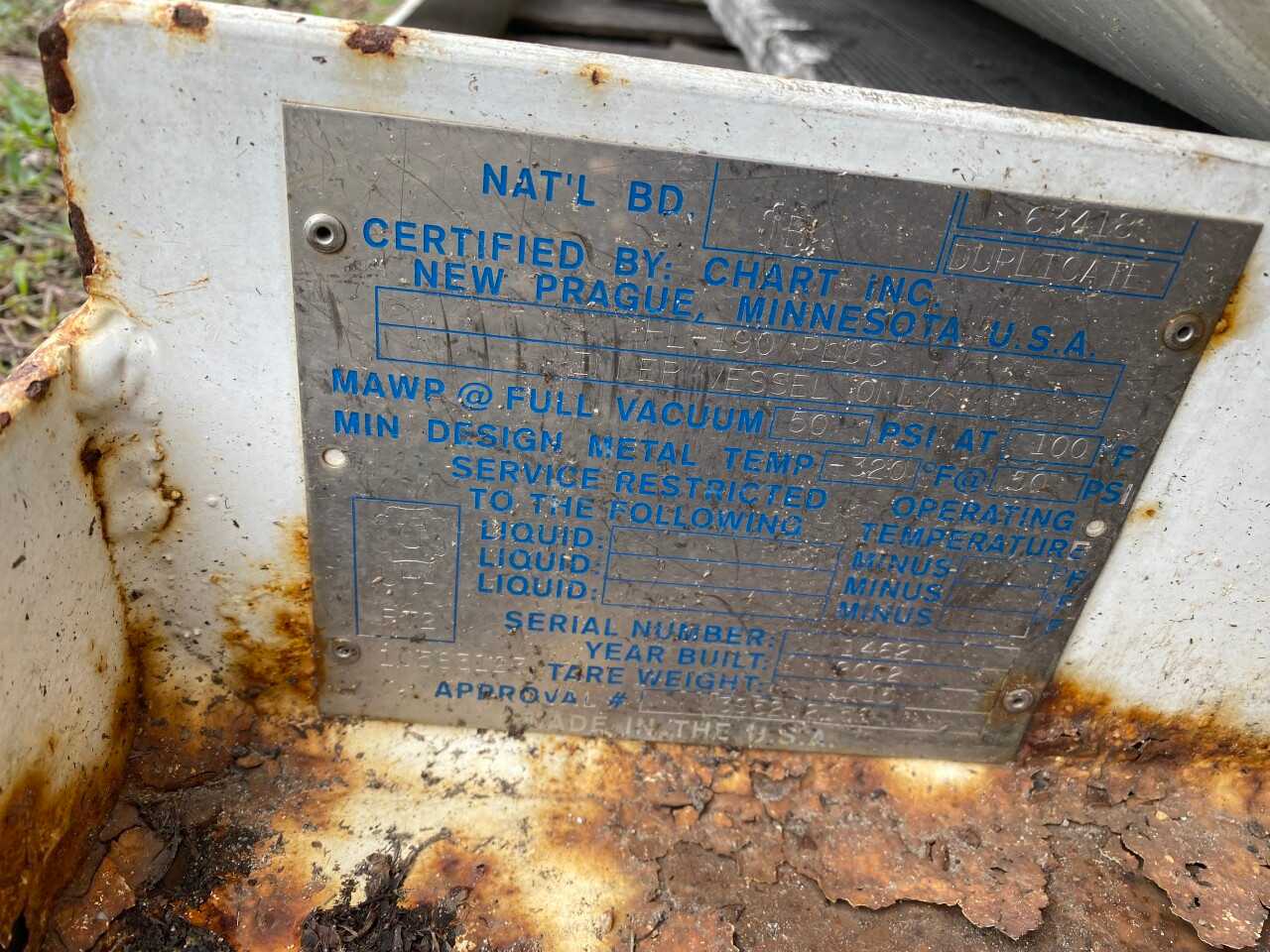 2002 Chart Tank - PROCESS EQUIPMENT
