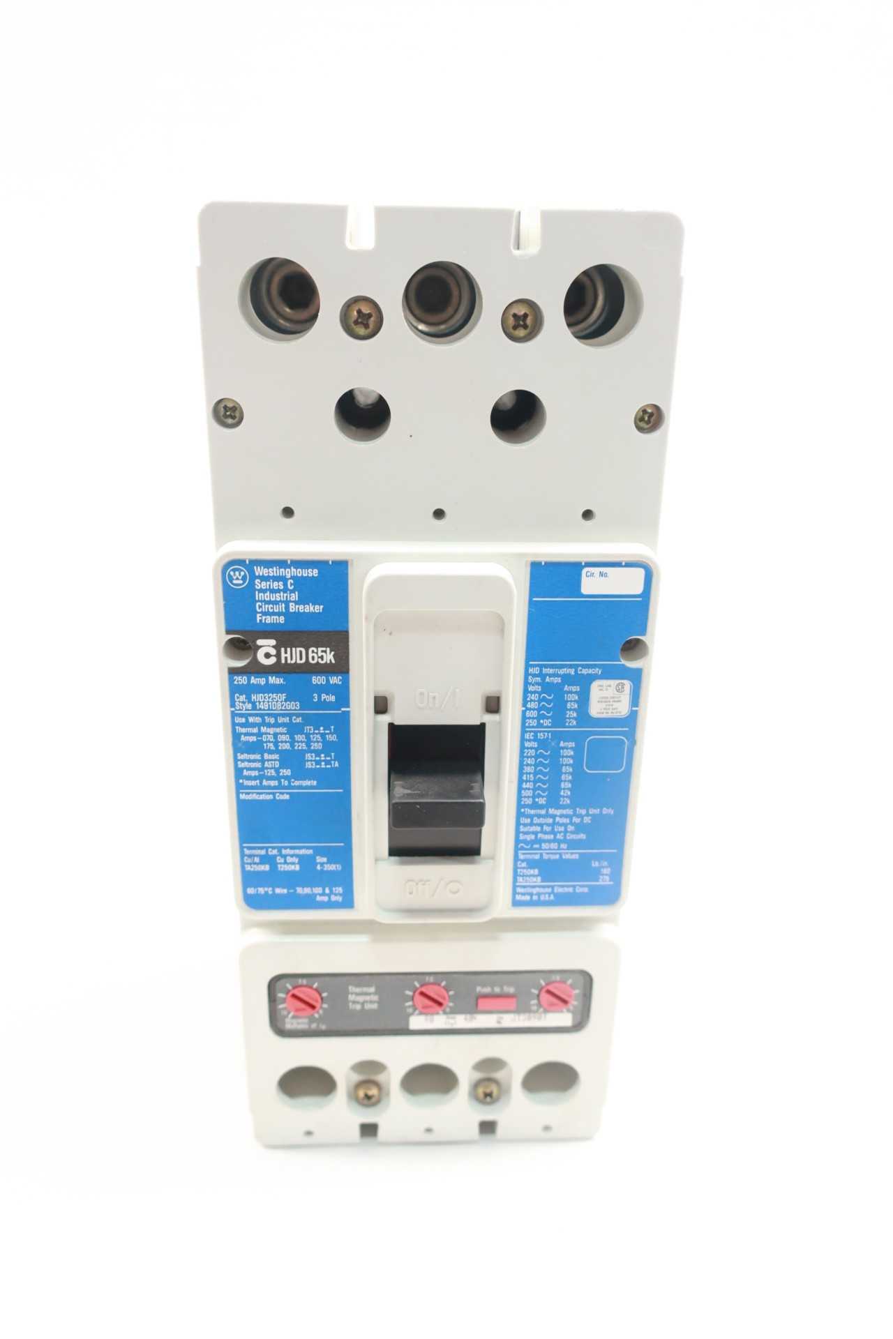 WESTINGHOUSE HJD3250F W/ 90A TRIP UNIT 3P 250A AMP 600V-AC MOLDED CASE CIRCUIT BREAKER - CIRCUIT BREAKERS