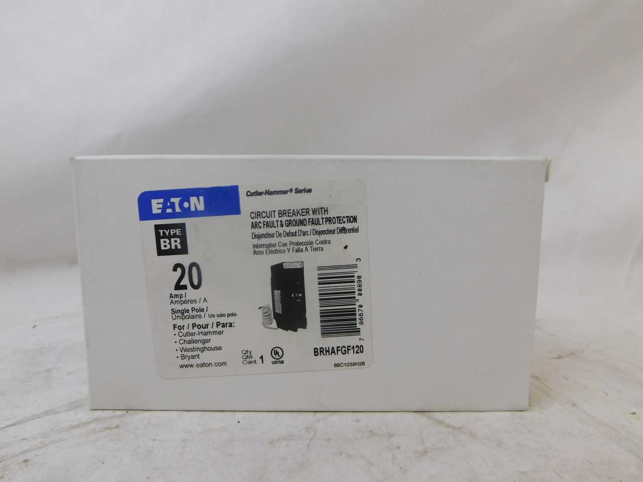 Quantity of 4 New Surplus Eaton BRHAFGF120 MCB BR 1P 20A 120V - ELECTRICAL COMPONENTS Quantity of 4 New Surplus Eaton BRHAFGF120 MCB BR 1P 20A 120V - ELECTRICAL COMPONENTS