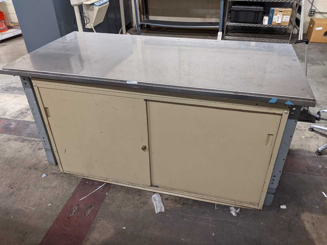 Steel Work Table with Storage Cabinet Approx 6ft x 3ft - MATERIAL HANDLING