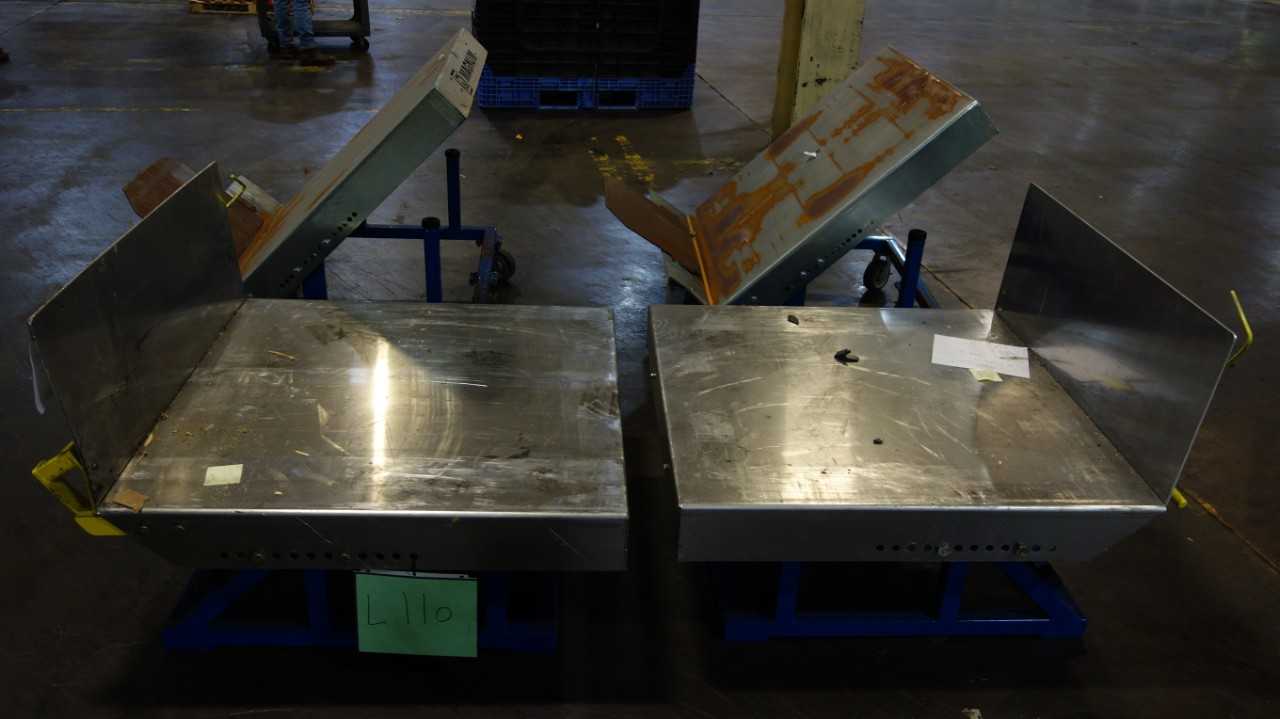 LOT OF 4 ASSORTED MAGNUM MANUAL BASKET TILTER UPENDER CARTS - ROLLING CARTS