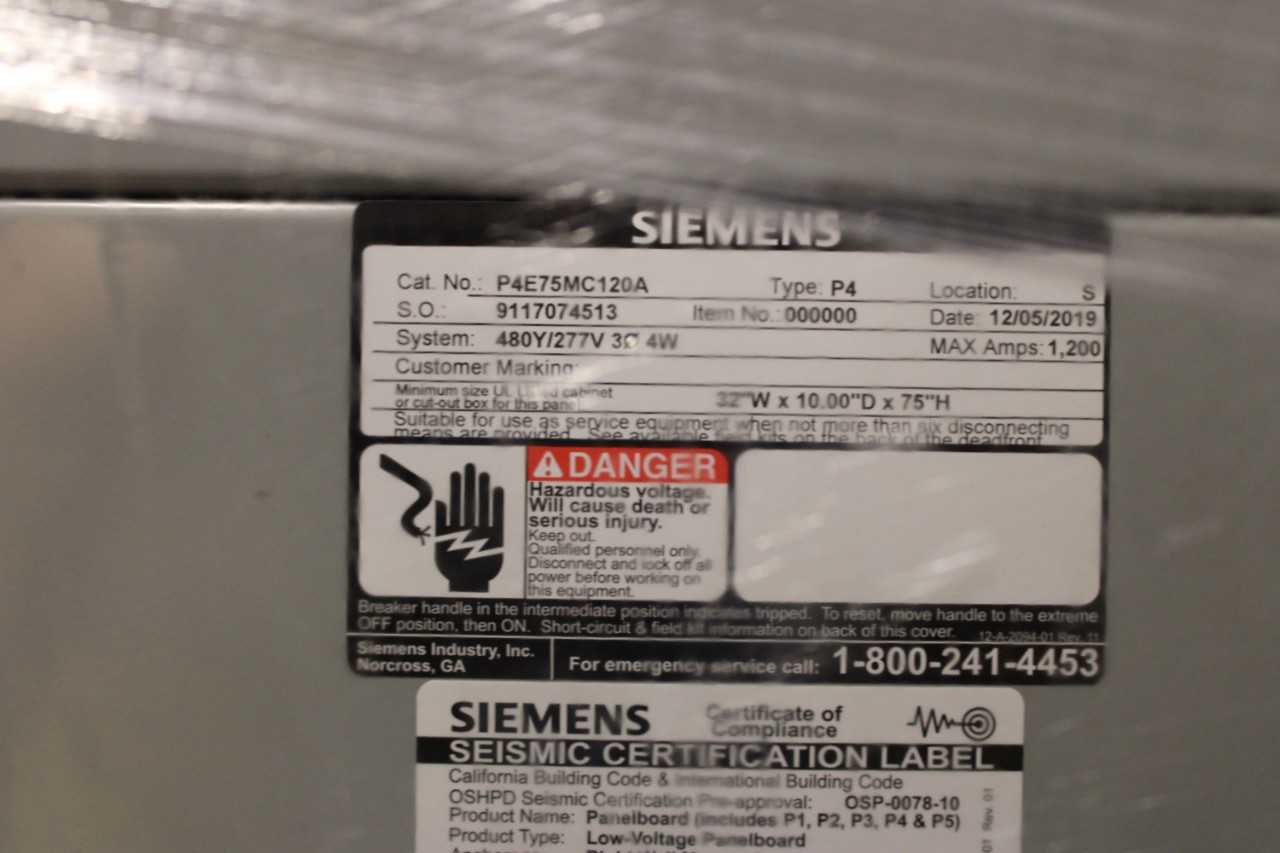 Siemens P4E75MC120A Panelboard - ELECTRICAL COMPONENTS