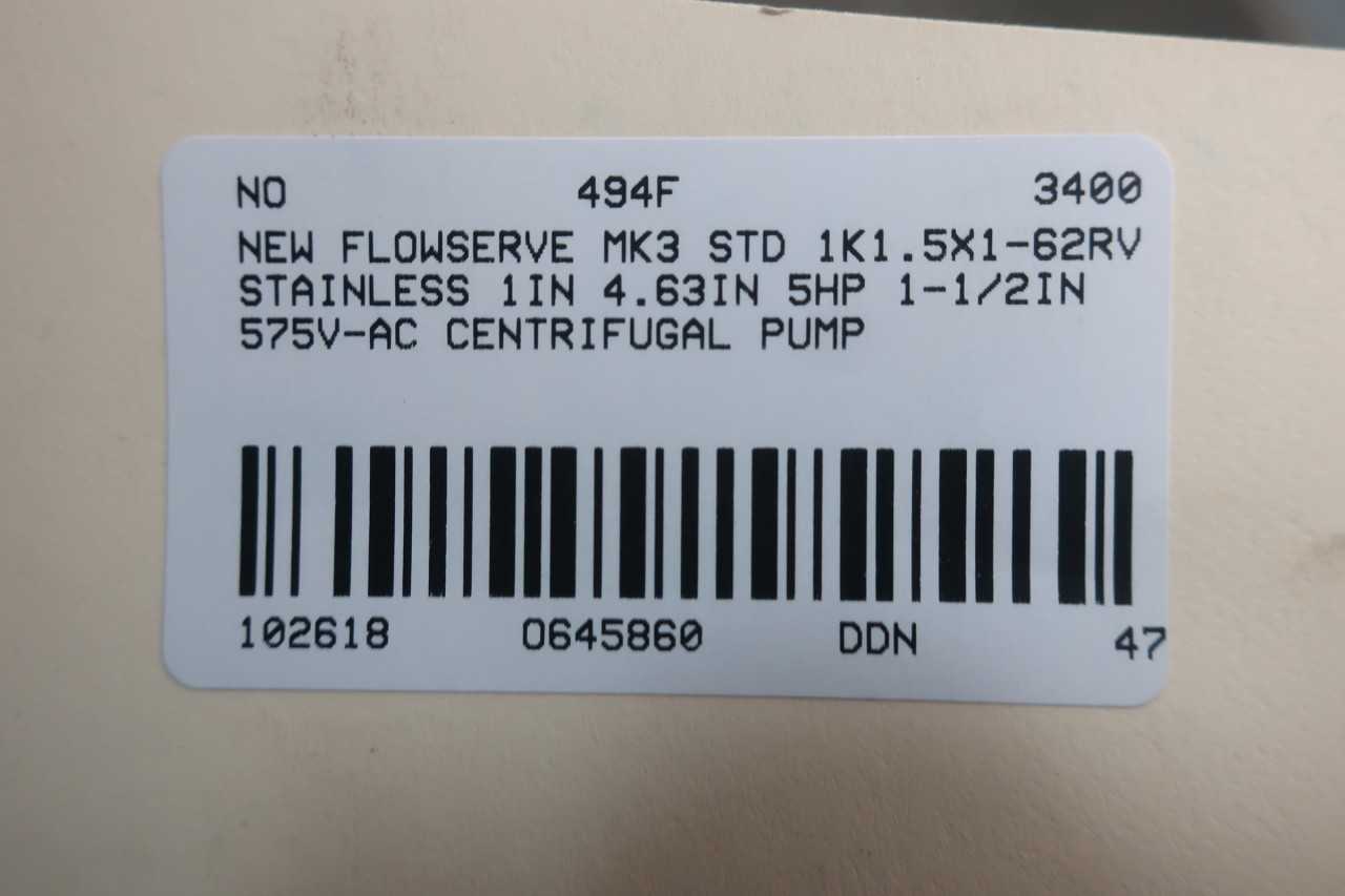 FLOWSERVE MK3 STD STAINLESS 1IN 4.63IN 5HP 1-1/2IN 575V-AC CENTRIFUGAL PUMP - CENTRIFUGAL PUMP