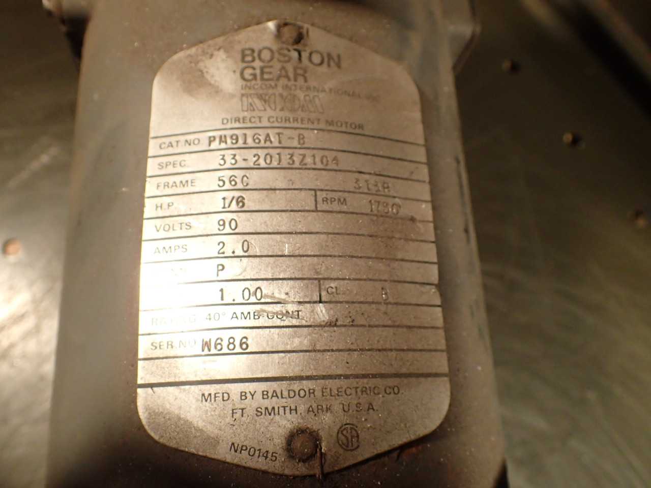 Boston Gear 1/6-HP Electric Motor: 1750-RPM 90V DC 56C THF113A-200-DM5 PM916AT-B - ELECTRIC MOTORS