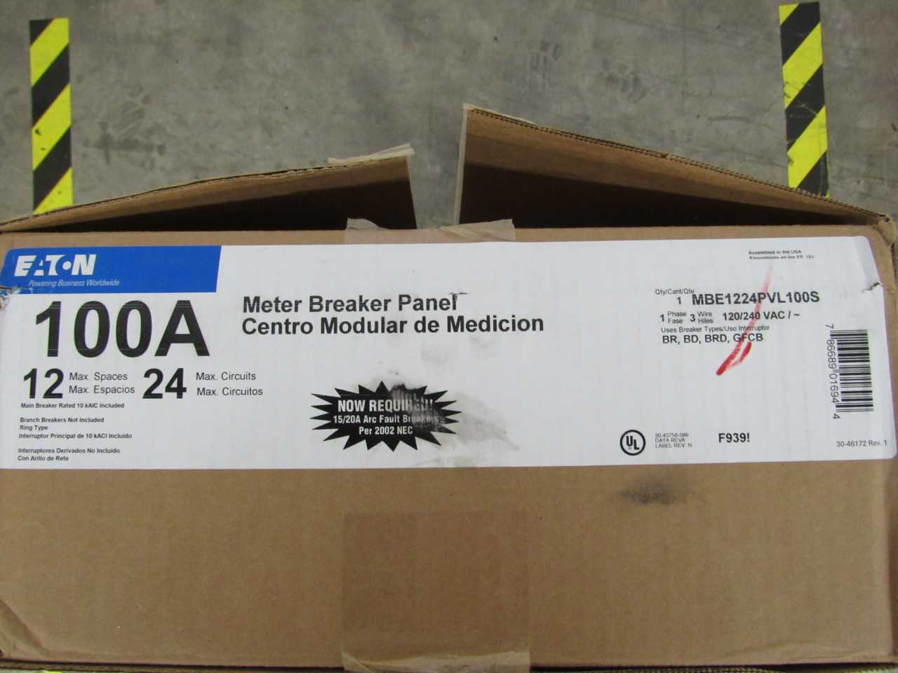 Lot of Qty 2x Eaton MBE1224PVL100S Meter Breaker Panel 100A 120/240VAC 1Ph 3Wire 24Cir 12Sp - ELECTRICAL COMPONENTS Lot of Qty 2x Eaton MBE1224PVL100S Meter Breaker Panel 100A 120/240VAC 1Ph 3Wire 24Cir 12Sp - ELECTRICAL COMPONENTS