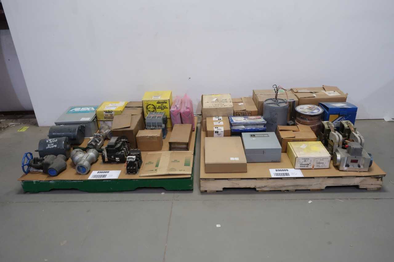 2 PALLETS OF ASSORTED VALVES, TRANSFORMERS, MODULES, SERVO VALVE, RELAYS - VALVES