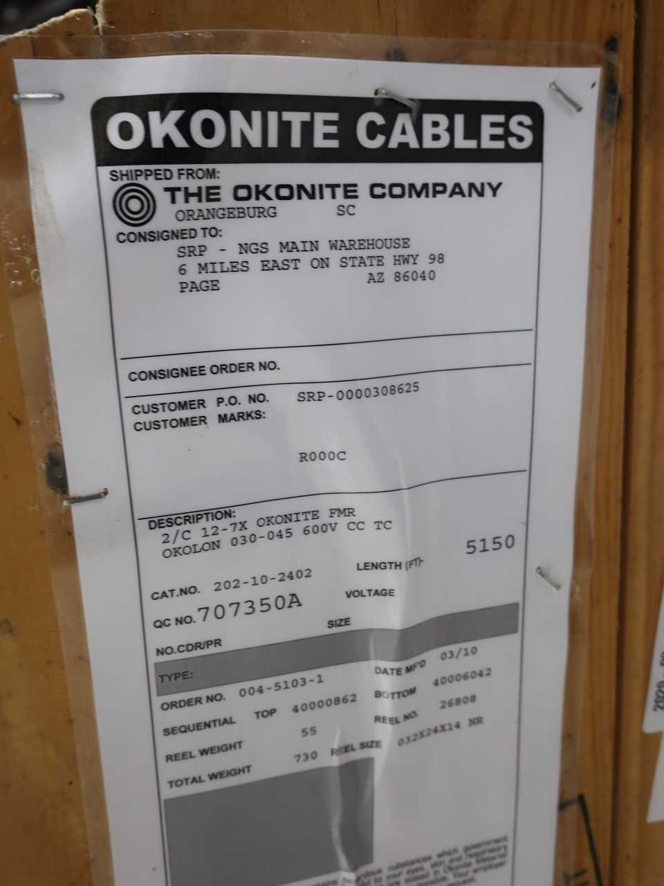 OKONITE 202-10-2402 TRAY CABLE TC 7X 2C 12AWG 5150FT 600V-AC WIRE - ELECTRICAL COMPONENTS
