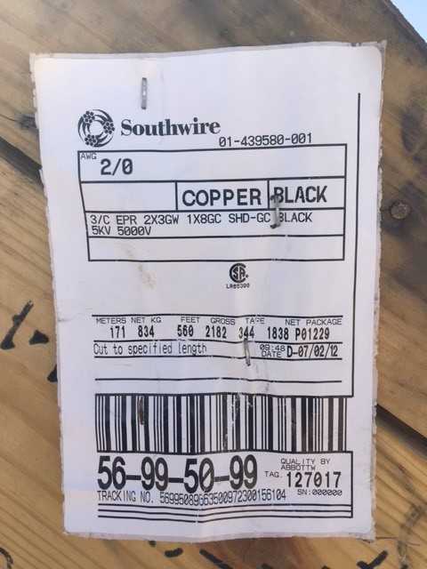 Cable, Copper, Black, 2/0 AWG, 560 Feet - MISCELLANEOUS