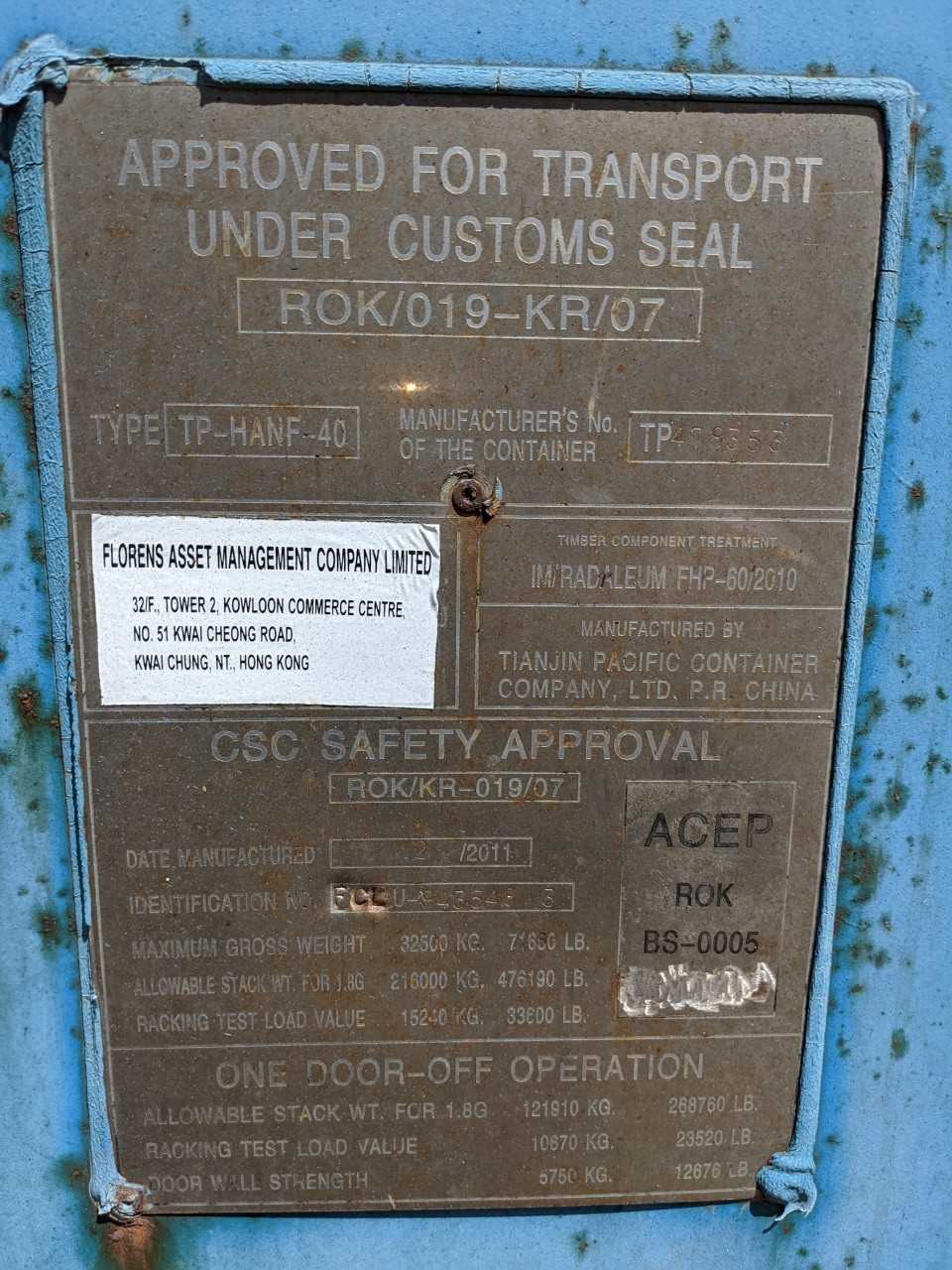 FLORENS 40FT STANDARD CUBE SHIPPING CONTAINER - INDUSTRIAL PARTS