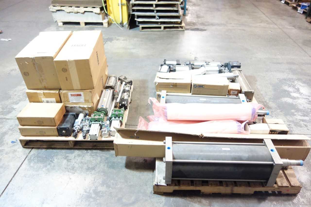 3 PALLETS OF ASSORTED PNEUMATIC CYLINDERS, PARTS, ACCESSORIES - PNEUMATIC CYLINDERS & ACTUATORS