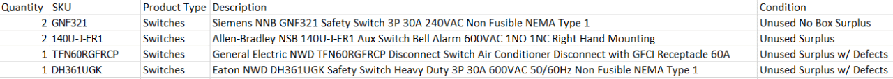 Quantity of 6x Assorted Switches - ELECTRICAL COMPONENTS