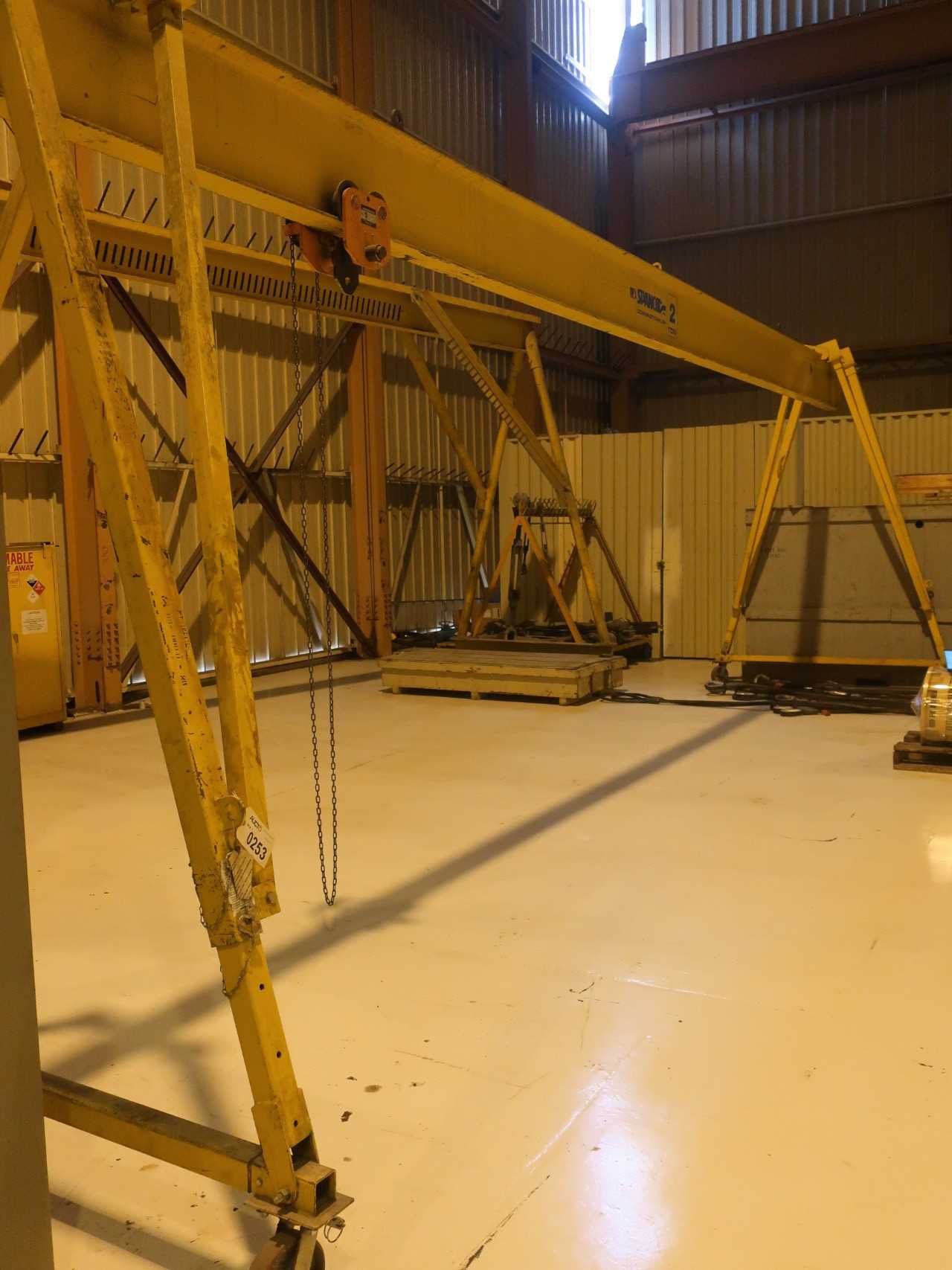 2 ton portable gantry with Harrington 5 ton manual trolley, 35' span, 14'1" max height - LIFTING EQUIPMENT
