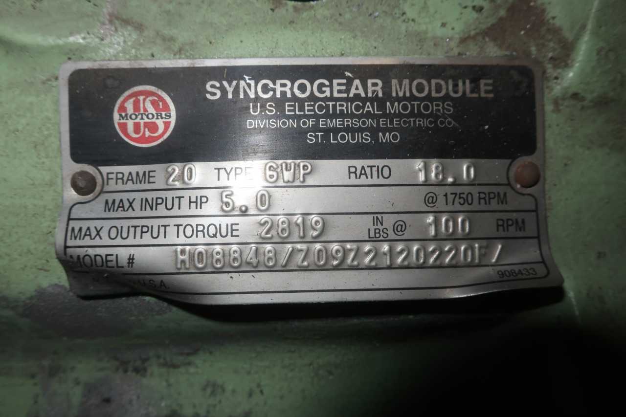 US MOTORS H08848/Z09Z21202205 GEAR MOTOR 100RPM 5HP 18:1 20 - GEAR REDUCERS