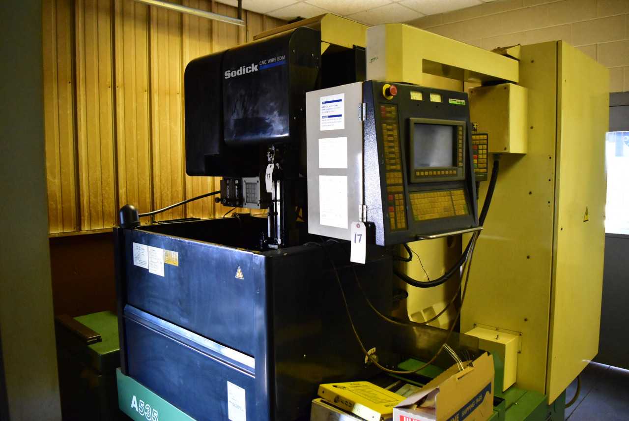Sodick Wire EDM, (1999), Model #A535 Mark 25 controls, s/n 2081, Work table W/D 31.1" x19.6", Travels-X=21.6",Y=13.7",Z=11.8", includes Wire inventory and cabinet - MACHINING ACCESSORIES & TOOLING