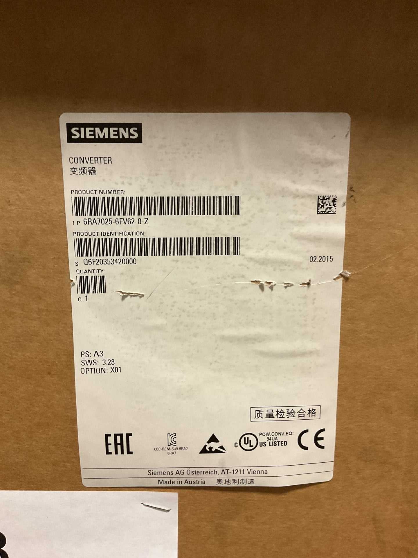 SIEMENS CORP 6RA705-6FV62-0-Z DC DRIVE - DC DRIVES