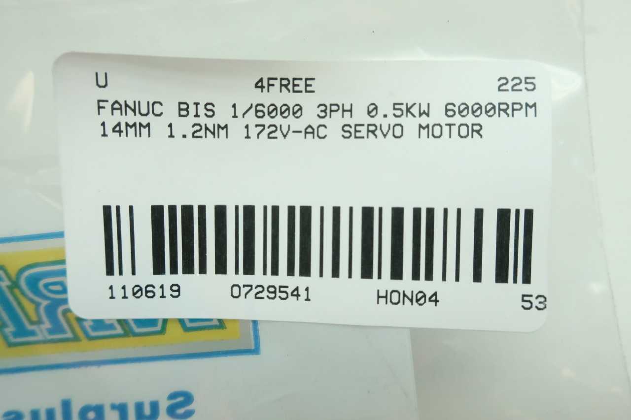 FANUC A06B-0116-B704#0037 BIS 1/6000 SERVO MOTOR 3PH 0.5KW - SERVO