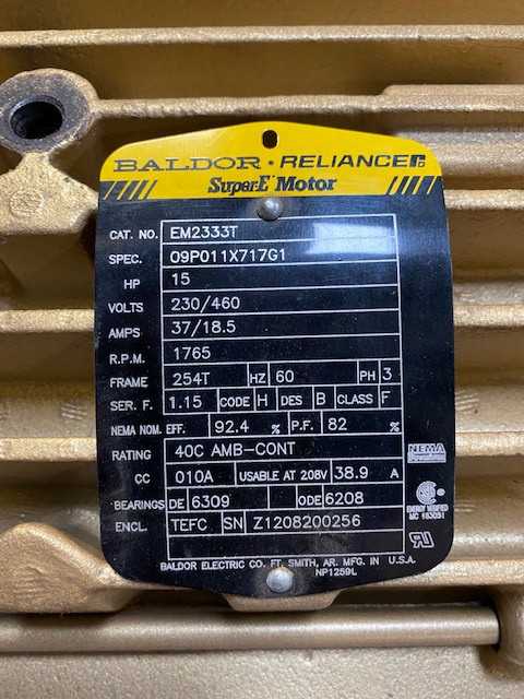 Baldor-Reliance EM2333T Induction SuperE Motor 15HP - Used Spare Motor- Pulled from Tool Crib - ELECTRIC MOTORS