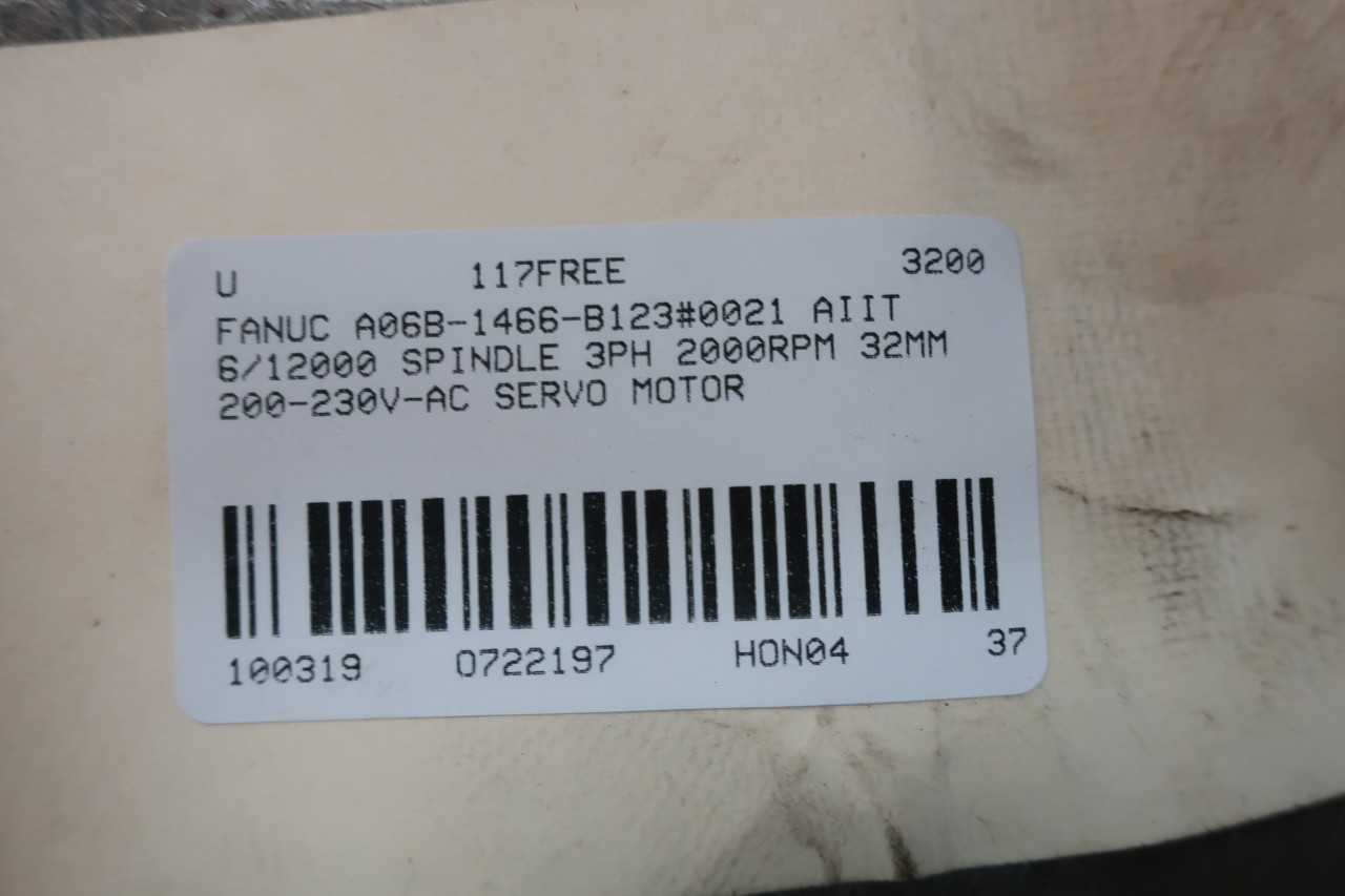 FANUC A06B-1466-B123#0021 AIIT 6/12000 SPINDLE 3PH 2000RPM 32MM 200-230V-AC SERVO MOTOR - SERVO