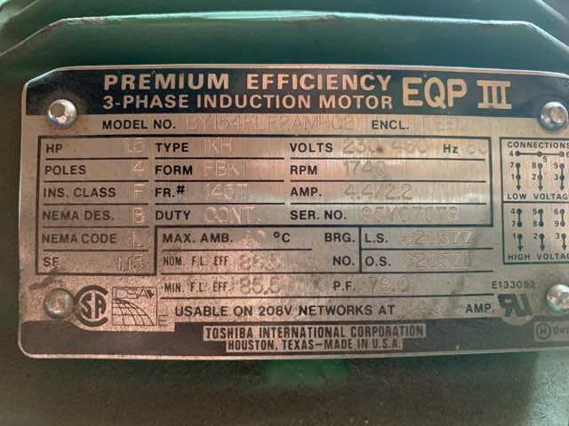1 HP 1800 RPM 145T Frame Toshiba Motor Unused - ELECTRIC MOTORS
