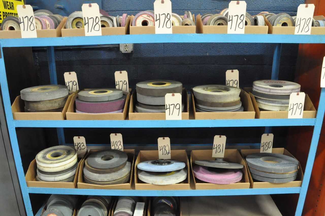 Used Grinding Wheels in 5 Boxes on 1 Shelf - ELECTRIC POWER TOOLS