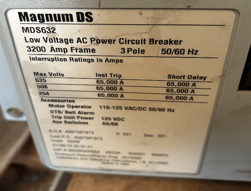 QTY 2 - EATON MAGNUM DS MDS632 LOW VOLTAGE POWER CIRCUIT BREAKER - LOW VOLTAGE CIRCUIT BREAKERS