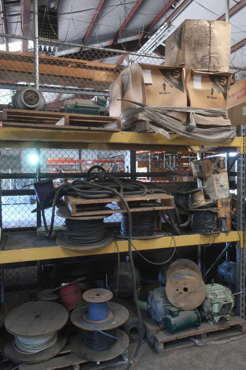 CONTENTS OF 1X SECTIONS OF PALLET RACKING, AC-MOTORS, WIRE, AMETEK O-BRIEN ECLOSURES - ELECTRIC MOTORS