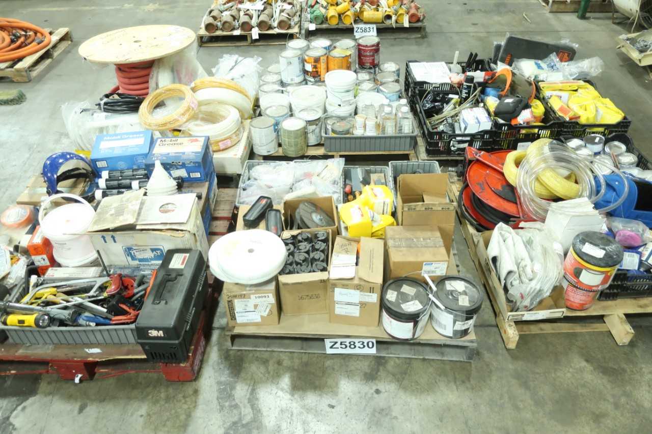 6 PALLETS OF ASSORTED HAND TOOLS & SHOP SUPPLIES - ELECTRIC POWER TOOLS