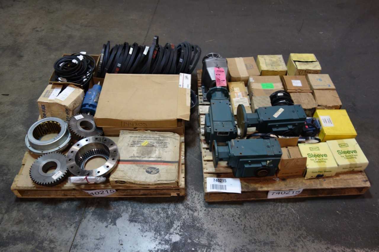 2 PALLETS OF ASSORTED BELTS, SPROCKETS, COUPLING SLEEVES, GEAR REDUCERS- TB WOODS, FALK, GOODYEAR - GEAR REDUCERS 2 PALLETS OF ASSORTED BELTS, SPROCKETS, COUPLING SLEEVES, GEAR REDUCERS- TB WOODS, FALK, GOODYEAR - GEAR REDUCERS