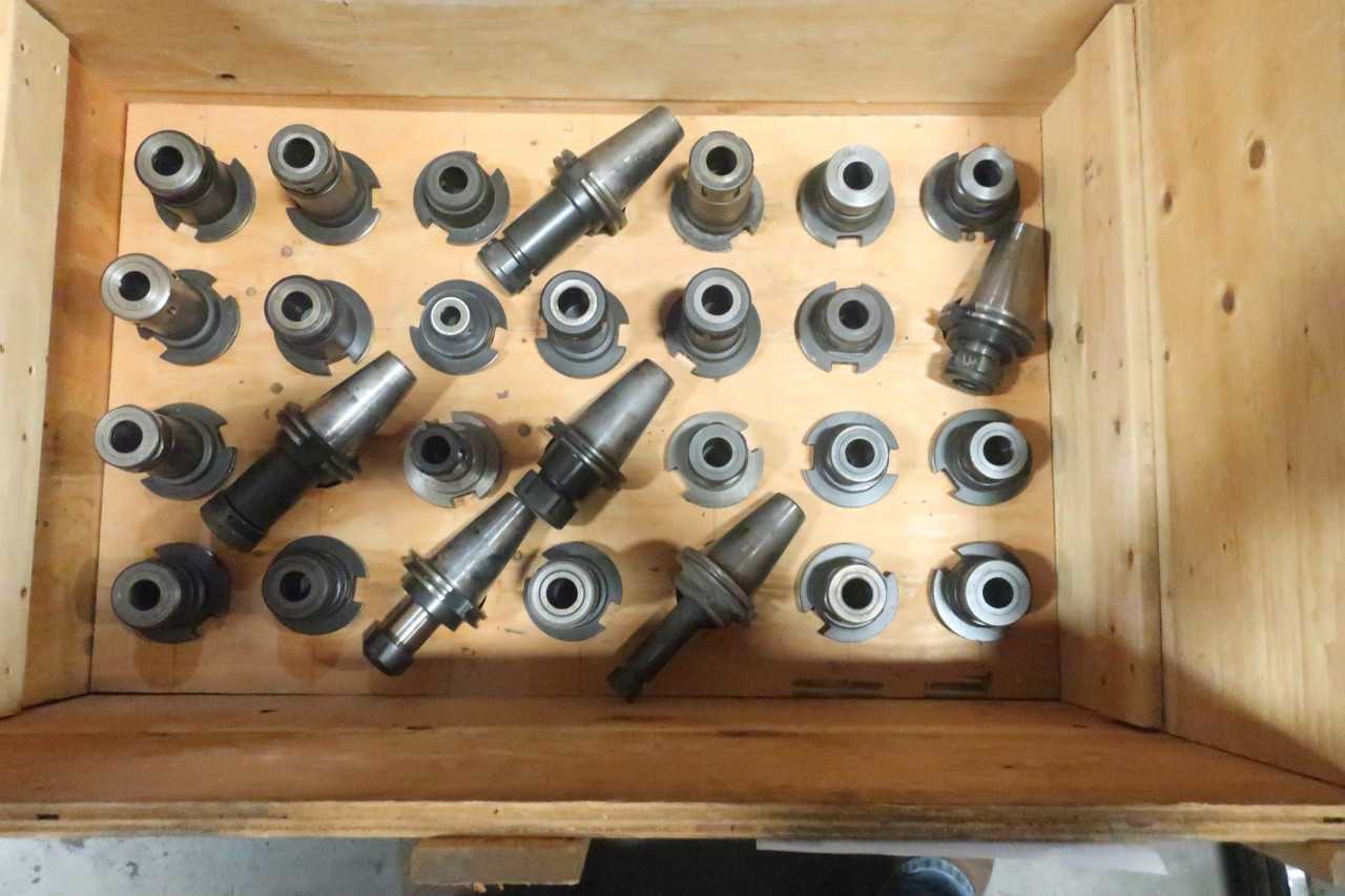 1 CRATE OF ASSORTED CAT50 TOOL HOLDERS - PARLEC, LYNDEX - MACHINING ACCESSORIES & TOOLING