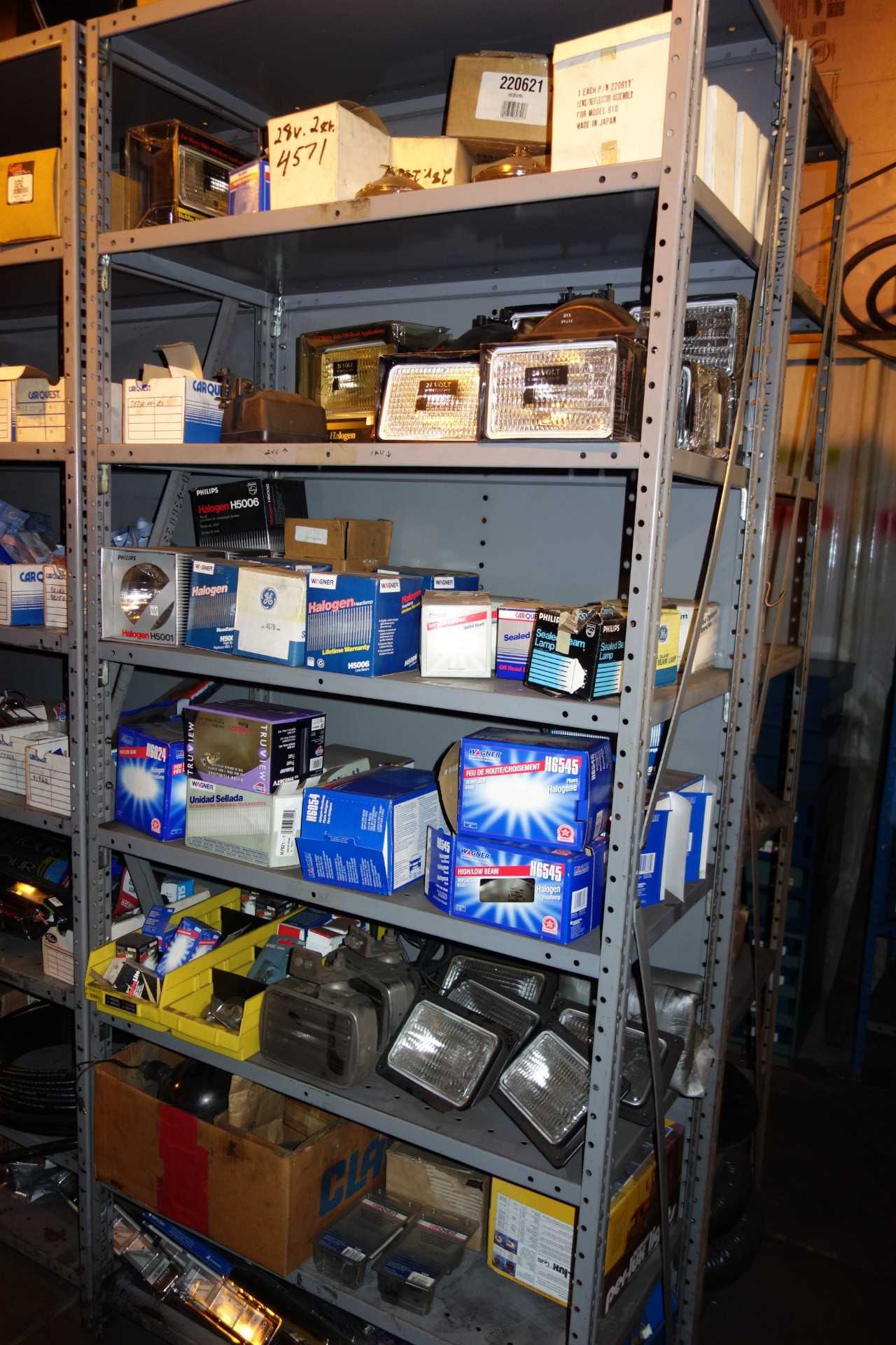 CONTENTS OF 3 SHELVING, AUTOMOTIVE LIGHTING - SHELVING