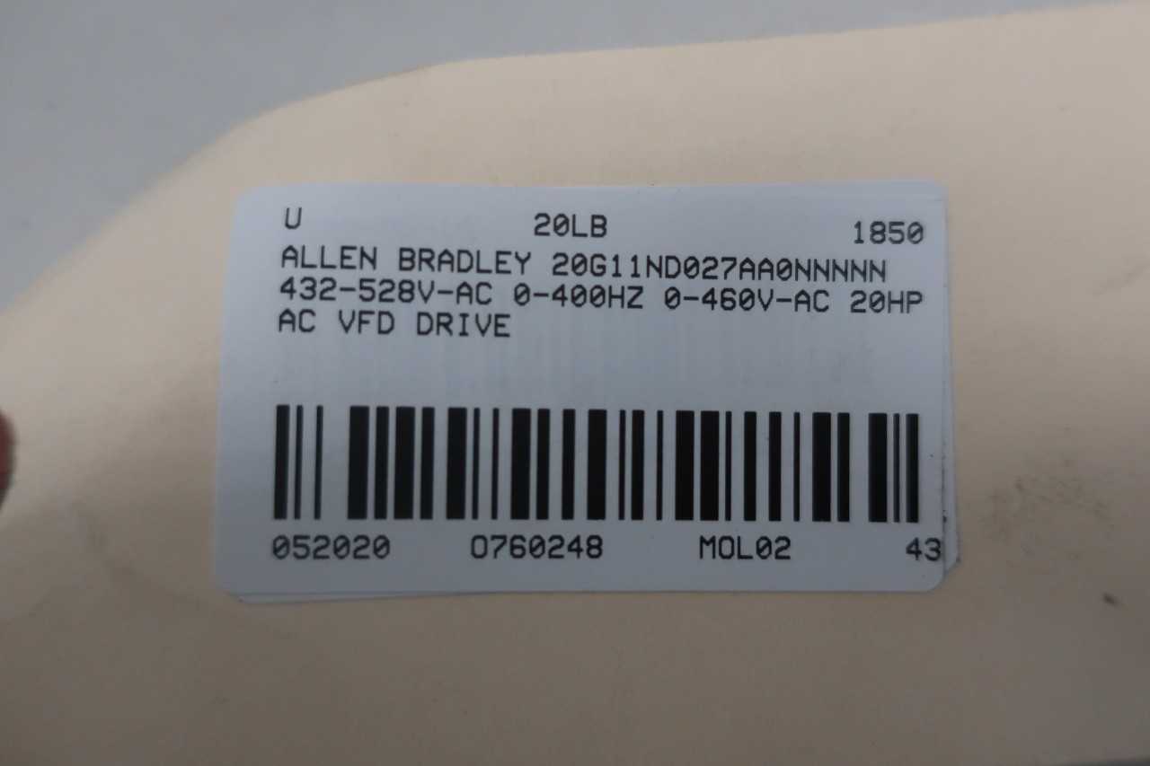 ALLEN BRADLEY 20G11ND027AA0NNNNN 432-528V-AC 0-400HZ 0-460V-AC 20HP AC VFD DRIVE - MOTOR DRIVES