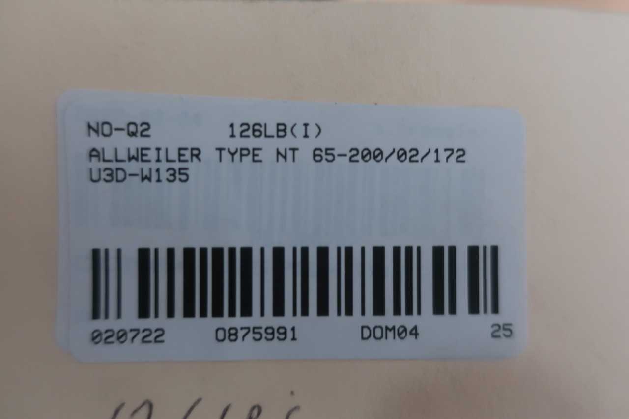 ALLWEILER TYPE NT 65-200/02/172 U3D-W135 CENTRIFUGAL PUMP - CENTRIFUGAL PUMP