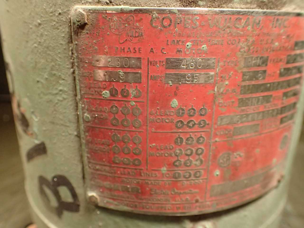 Copes-Vulcan PN 230/460V 3ph AC Electric Motor: 0.6hp, 1725 RPM D56CZ 5/8" Shaft - ELECTRIC MOTORS