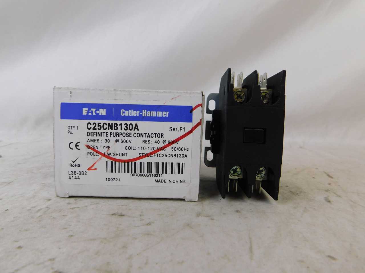 Quantity of 10 New Surplus Eaton C25CNB130A Contactor Definite Purpose 1P 30 120V - CONTACTORS