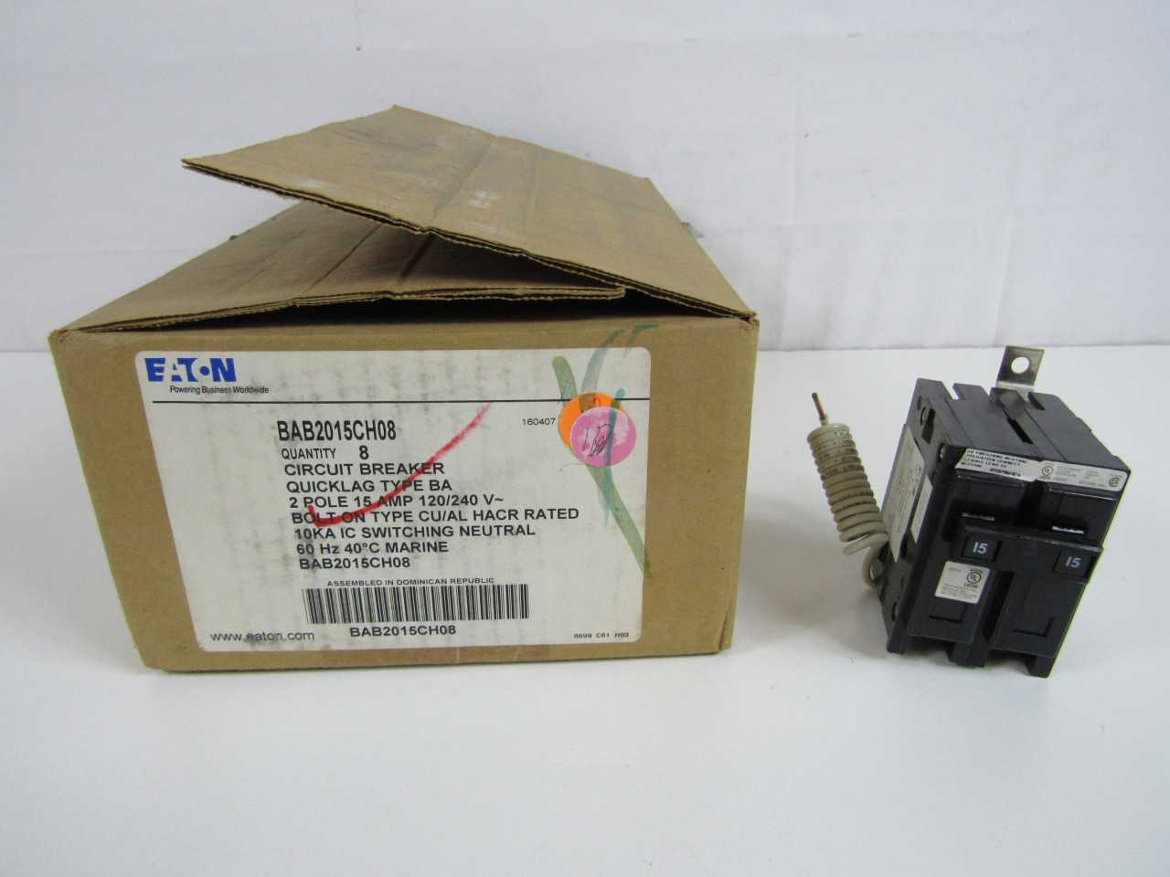 8 Quantity-Eaton 2P 15A 120/240V Bolt on Breakers-BAB2015CH08 - CIRCUIT BREAKERS