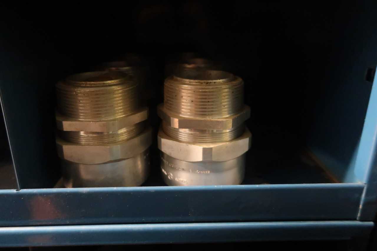 CONTENTS OF 4X STACKED PIGEON HOLE CABINET, ASSORTED ELECTRICAL CONDUIT - ELECTRICAL COMPONENTS