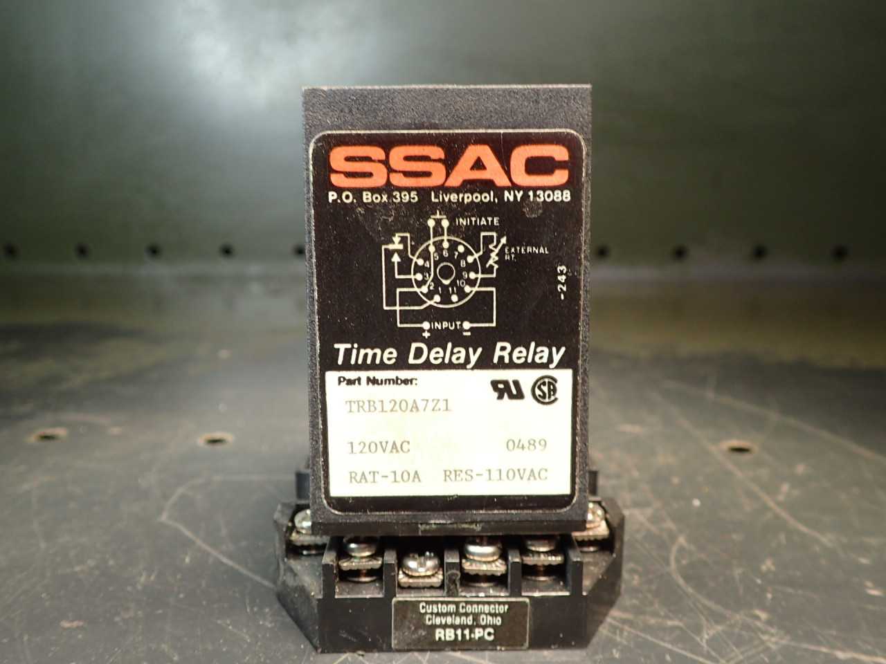 SSAC TRB120A7Z1 Time Delay Relay 120 VAC RAT-10A w/ RB11-PC Pin Base - ELECTRICAL COMPONENTS