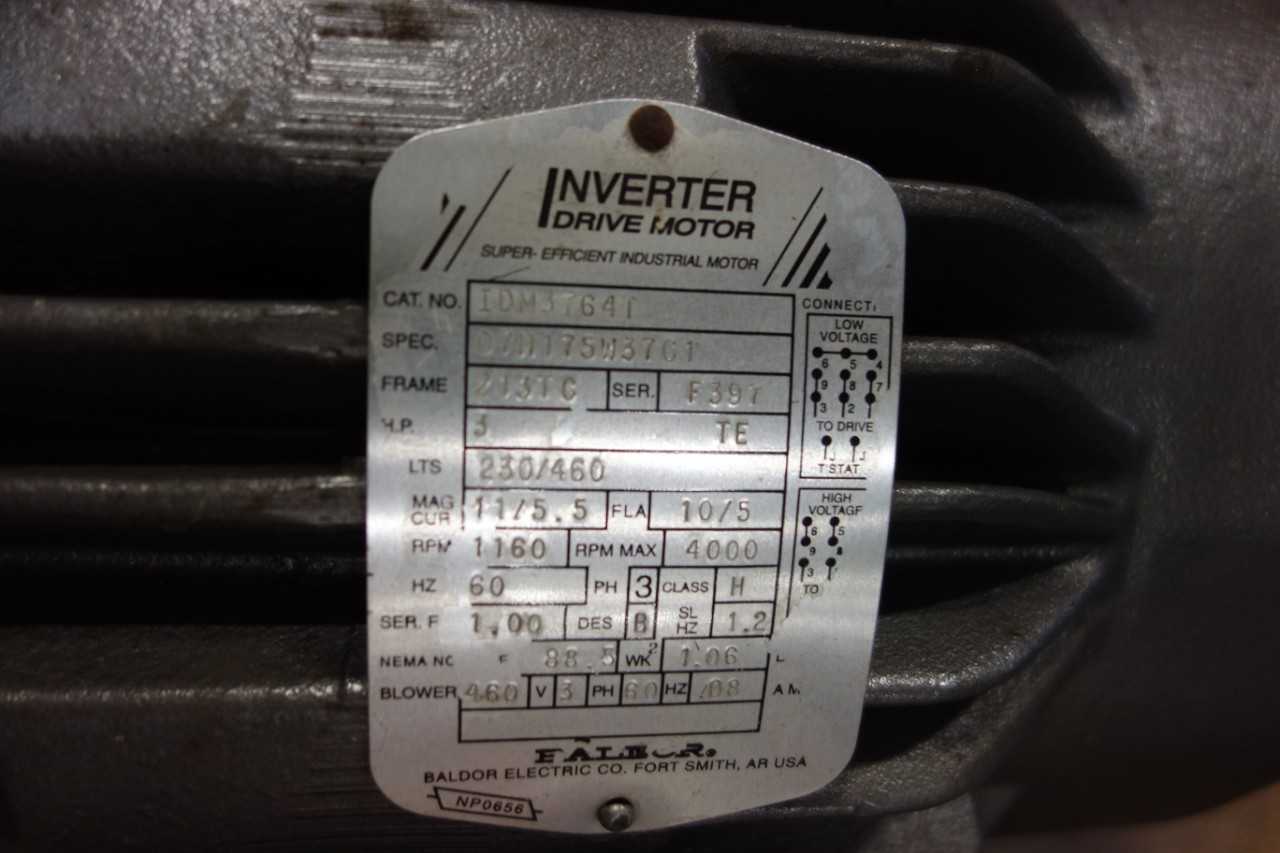 LOT OF 1 BALDOR IDM3764T 213TC 3PH 3HP 1160RPM 1-3/8IN 230/460V-AC AC MOTOR - ELECTRIC MOTORS